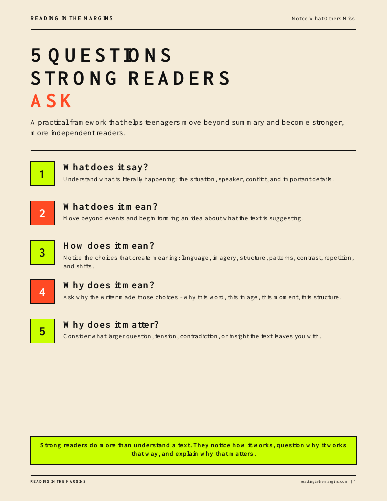 Cover of the existing 5 Questions Strong Readers Ask PDF